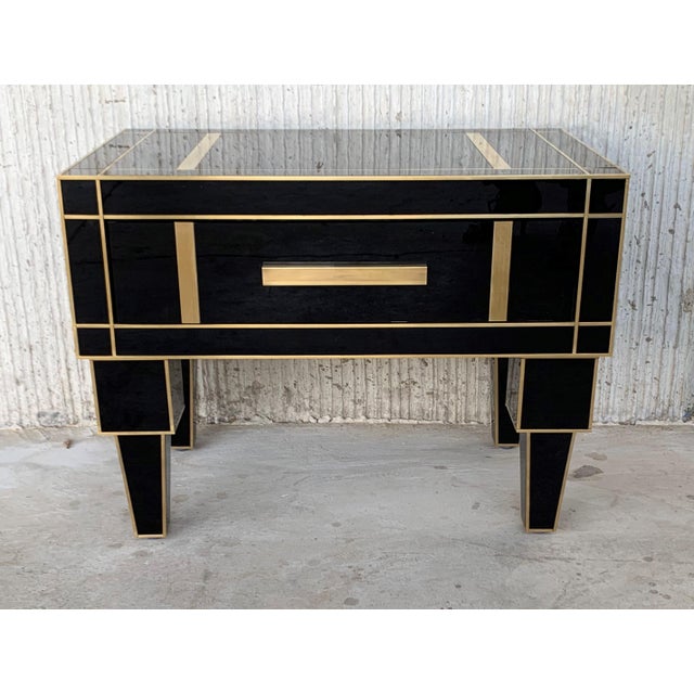 New Pair of Mirrored Low Nightstand in Black Mirror and Chrome With Drawer For Sale In Miami - Image 6 of 11