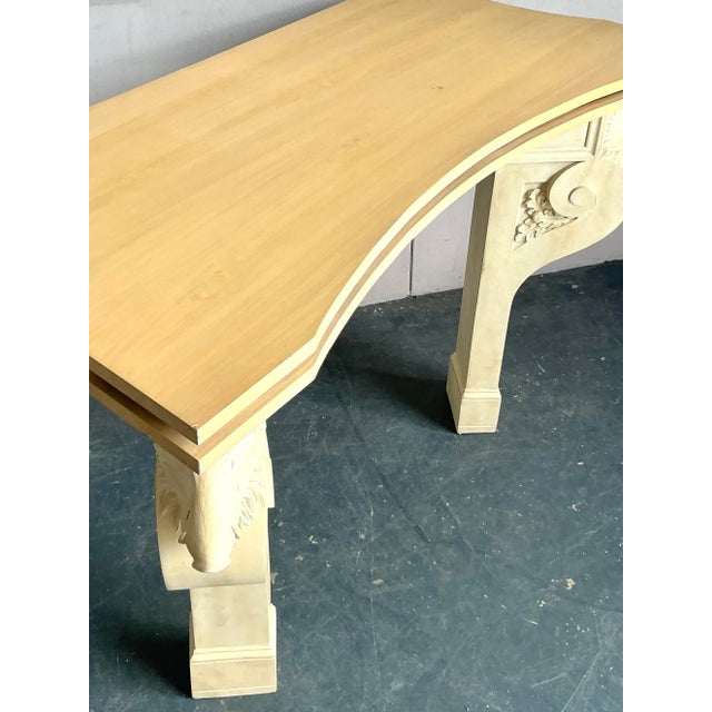 Wood Vintage Regency Plaster Over Wood Boar Console Table - A Pair For Sale - Image 7 of 8