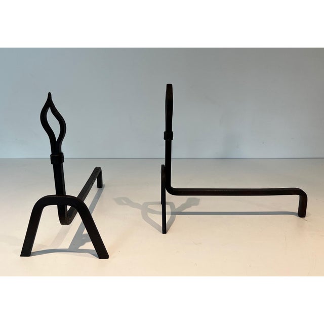 1950s 1950s Modernist Wrought Iron Andirons - a Pair For Sale - Image 5 of 12
