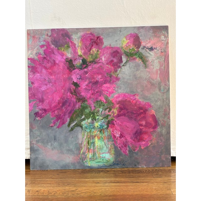Peonies in Mason Jar, Original Painting by Mel Cryar For Sale In Nashville - Image 6 of 7