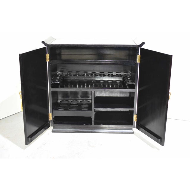 Mid Century Chinoiserie Altar Mother of Pearl Flip Top Liquor Bar For Sale In Chicago - Image 6 of 12