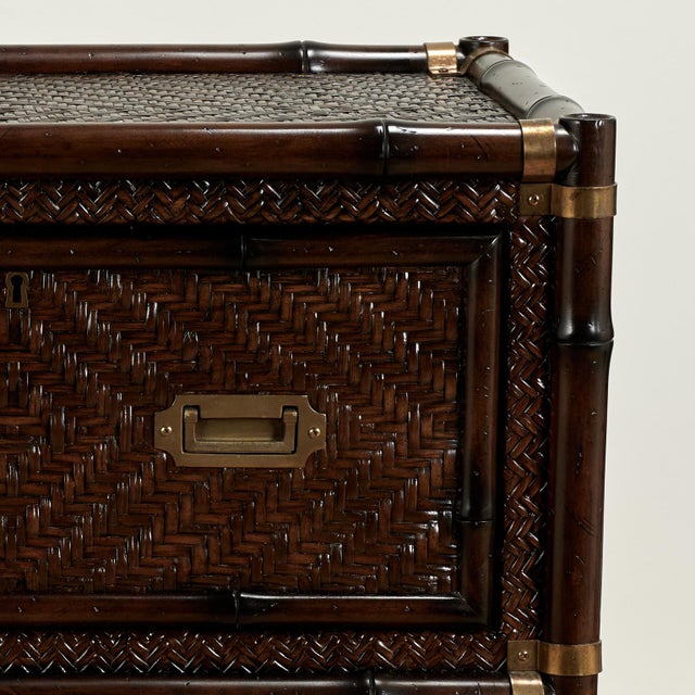 Pair of Vintage Faux Bamboo and Grasscloth British Colonial Style Stands For Sale - Image 4 of 18