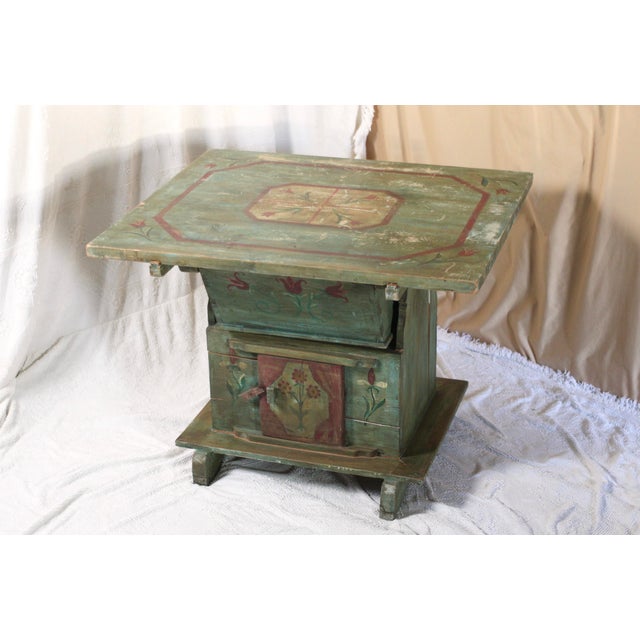 Hand Painted Scandinavian Green Antique Bread Making Table With Drawers and Cabinet For Sale - Image 14 of 14