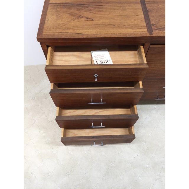 Mid 20th Century Lane Delineator 12 Drawer Low Chest Designed by Paul McCobb in Rosewood and Walnut With Chrome Hardware For Sale - Image 10 of 18