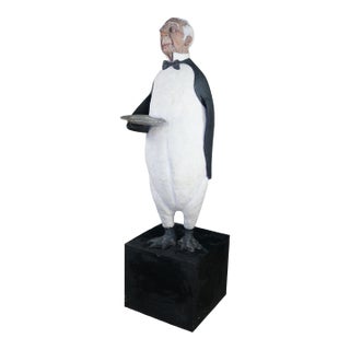 Jack Dowd 1996 Life Size Penguin Butler Dumb Waiter Hydrocal Sculpture 64" For Sale
