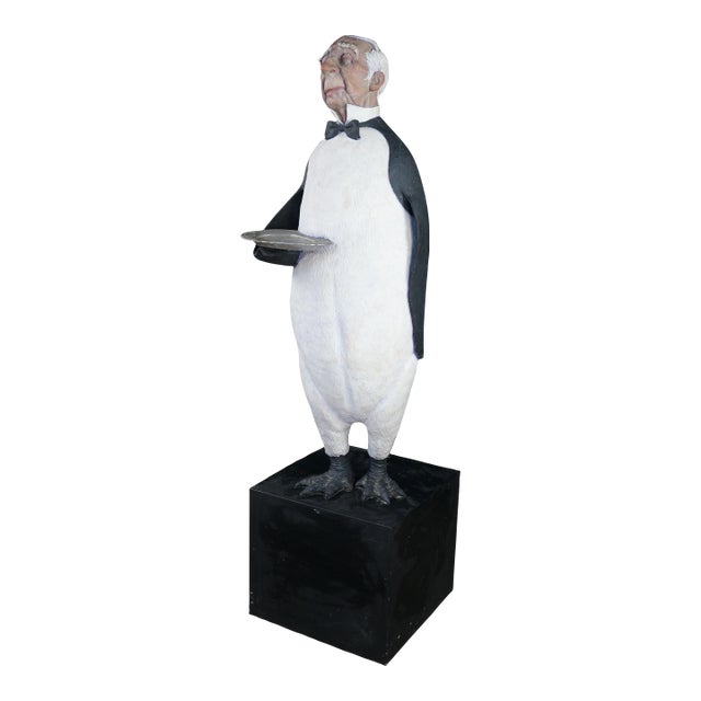 Jack Dowd 1996 Life Size Penguin Butler Dumb Waiter Hydrocal Sculpture 64" For Sale