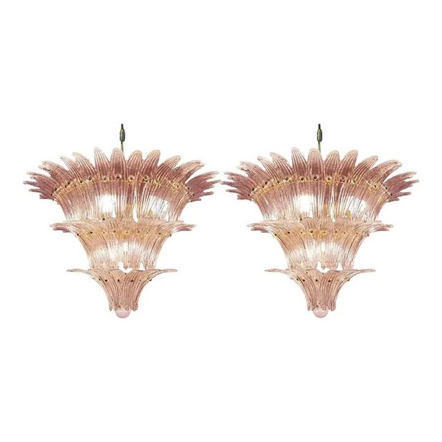 Pink Palmette Murano Glass Chandeliers by Simoeng for Simoeng, Set of 2 For Sale - Image 7 of 8