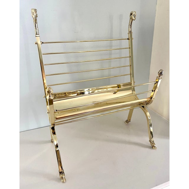 Maison Jansen Maison Jansen Style Polished Brass Magazine Rack For Sale - Image 4 of 13