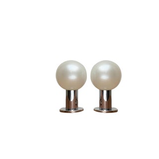 Vintage Space Age German Pearl Table Lamp in Chrome and Glass by Motoko Ishii for Staff, 1970s, Set of 2 For Sale