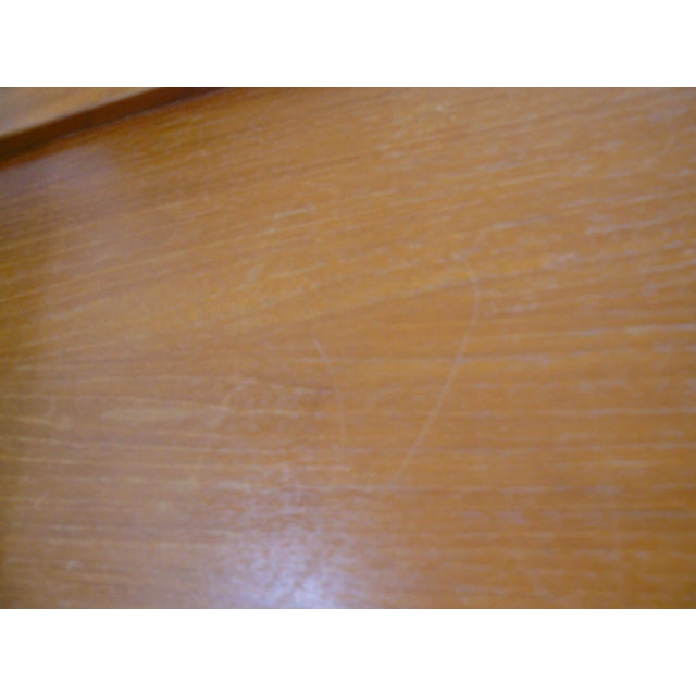 Brown Vintage Teak Rolling End Table With Linen Magazine Sling For Sale - Image 8 of 10