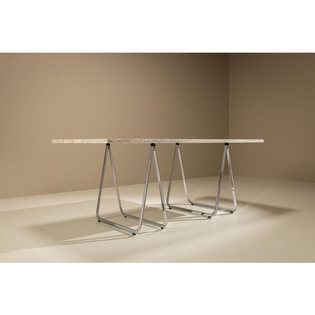 Carrara Marble Dining Table on Trestles, 1970 For Sale - Image 6 of 12