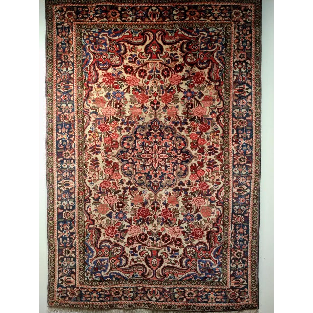 Vintage Persian Malayer Rug, Hand-Knotted Wool, Floral Pattern, 5x7, Ivory & Navy For Sale - Image 13 of 18