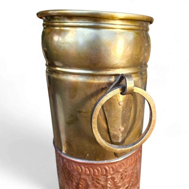 Early 20th Century Antique Brass and Copper Umbrella Stand / Stick Holder With Embossed Repoussé Detail For Sale - Image 5 of 14