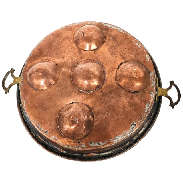 Early 20th Century Copper Escargot Round Copper Pan Brass Handles For Sale - Image 5 of 5