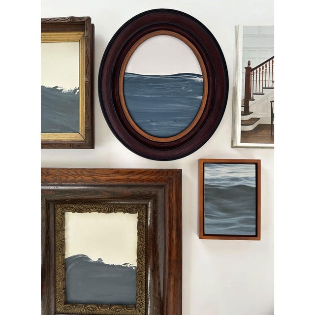 2020s "Porthole" Abstract Art in Oval Antique Frame, Small Seascape Painting Transitional Wall Art by JTS For Sale - Image 5 of 9
