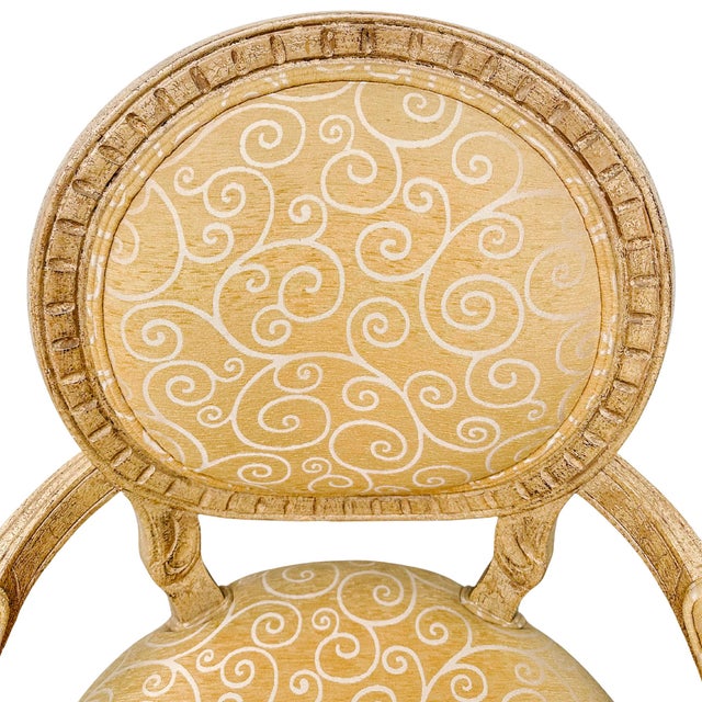 Wood French Louis XVI Medallion Back Armchair With Crème-Peinte Distressed Finish For Sale - Image 7 of 17