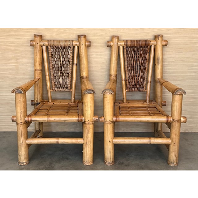 Set of Large Bamboo Pagoda Lounge Chairs in the style of Budji Layug, 1960 For Sale - Image 3 of 16