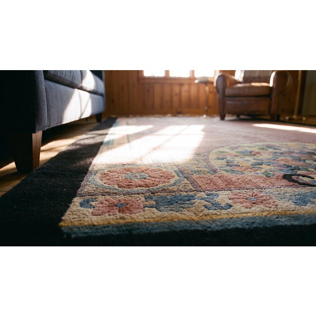 1920s Tan Ecru Medallion Antique Chinese Art Deco Carpet 4' X 6' 9'' Knotted Wool Rug For Sale - Image 13 of 15