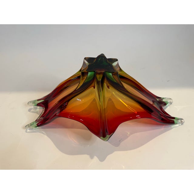 Murano Large Vintage Murano-Style Red, Orange & Green Sculptural Art Glass Bowl For Sale - Image 4 of 6