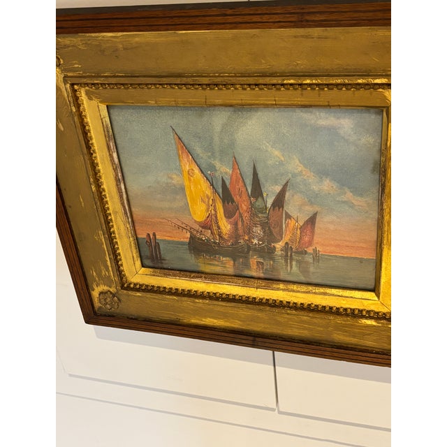 Venetian Watercolor of Sailing Ships For Sale - Image 4 of 10