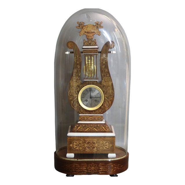 Large Charles X Lyre Clock and Globe, Set of 3 For Sale