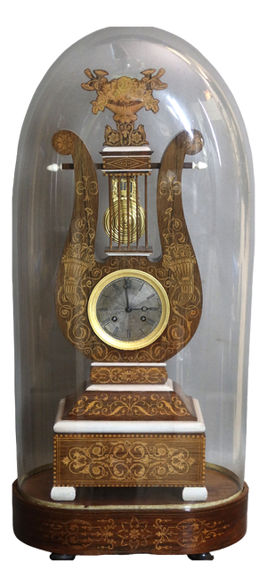 Large Charles X Lyre Clock and Globe, Set of 3