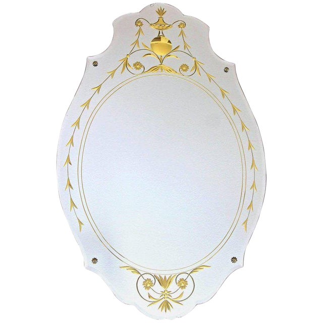 1930s Art Deco Etched Gold Wall Mirror | Chairish