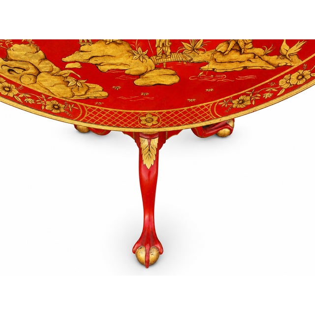 1970s English Georgian Style Red Lacquer and Gilt Chinoiserie Tilt-Top Tripod Table For Sale - Image 5 of 8