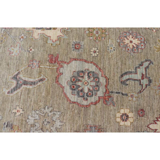 Large All-Over Designed Tabriz With a Yellow-Taupe Background and Muted Colors For Sale In Atlanta - Image 6 of 12