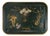 Vintage Dark Green Lacquer Rectangular Tray With Hand Painted Gold Asian Festival Scene and Chinoiserie Style For Sale