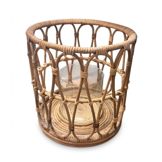 Bring a warm, organic texture to your interior decor with this striking pair of vintage mid-century modern hurricane...