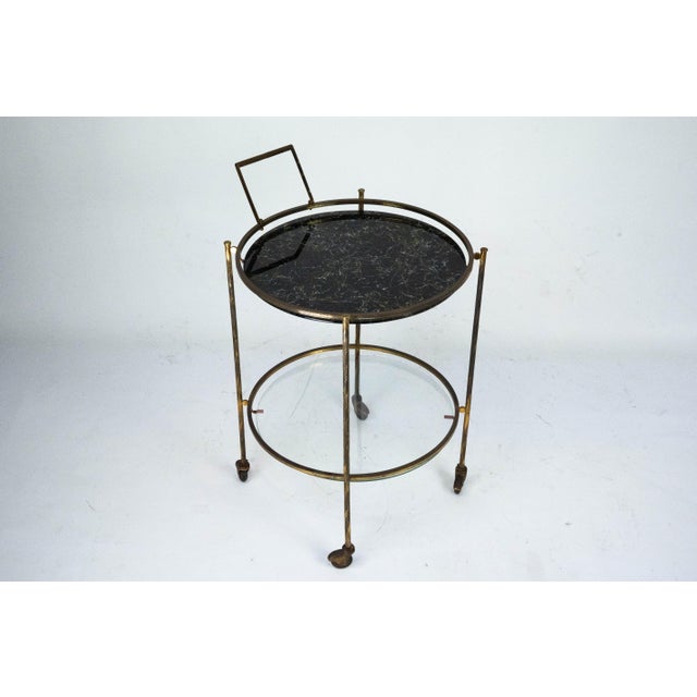 Black Mid-Century Round Brass and Marble-Effect Glass Bar Cart, Italy, 1950s For Sale - Image 8 of 15