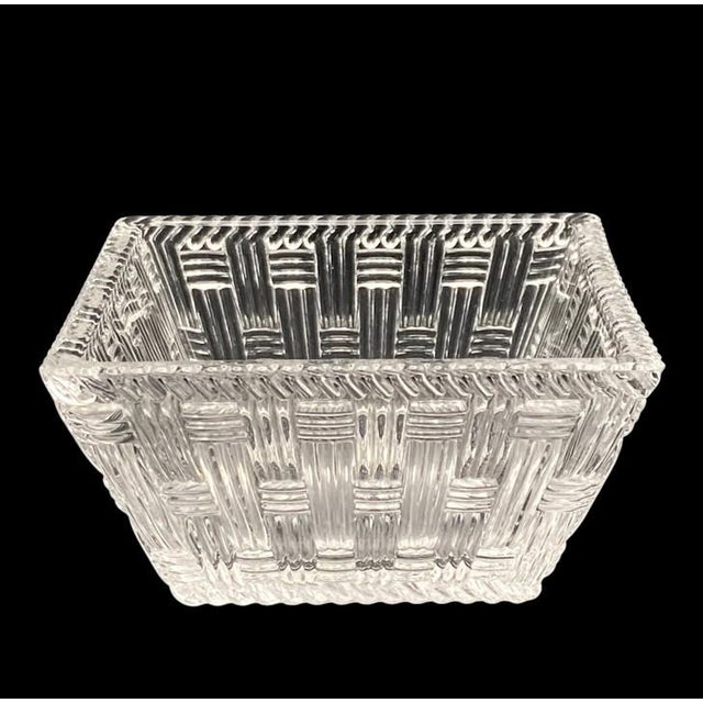 Transparent Tiffany & Co. Woven Basket Weave Square Crystal 4” Dish / Trinket (New Without Box) Vintage 1990s For Sale - Image 8 of 17