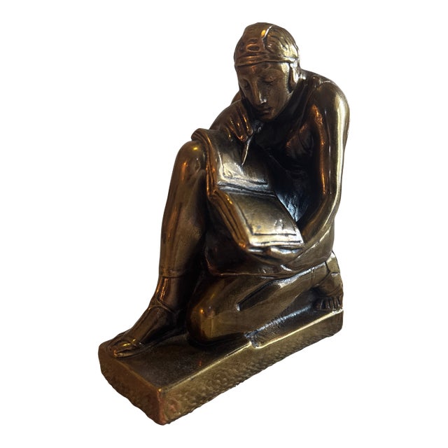 1970s Pompeian Art Deco Bronze Literature Bookend For Sale