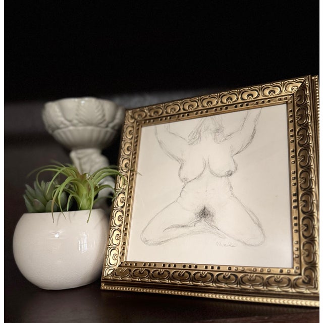 Framed Female Nude Charcoal Drawing Signed “Marek” For Sale - Image 4 of 9
