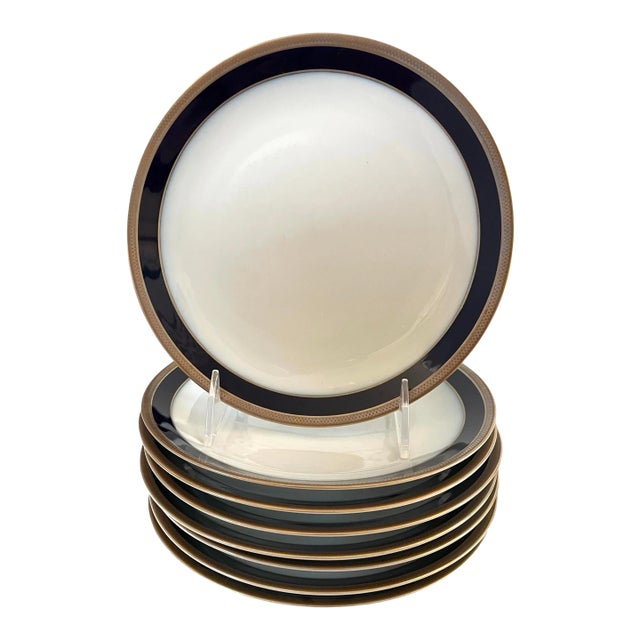 Heritage Bavaria Cobalt Gold Encrusted Rimmed Salad or Dessert Plates.. Set of 8 For Sale