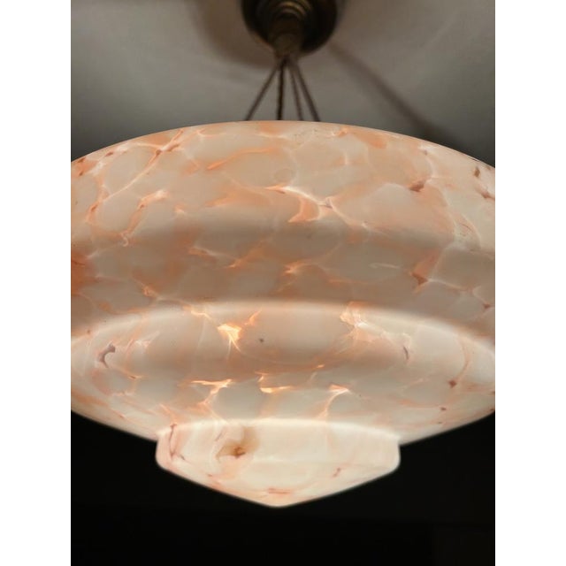 Art Deco Pendant Light in Pink and White Marble Glass, 1930s For Sale - Image 12 of 18