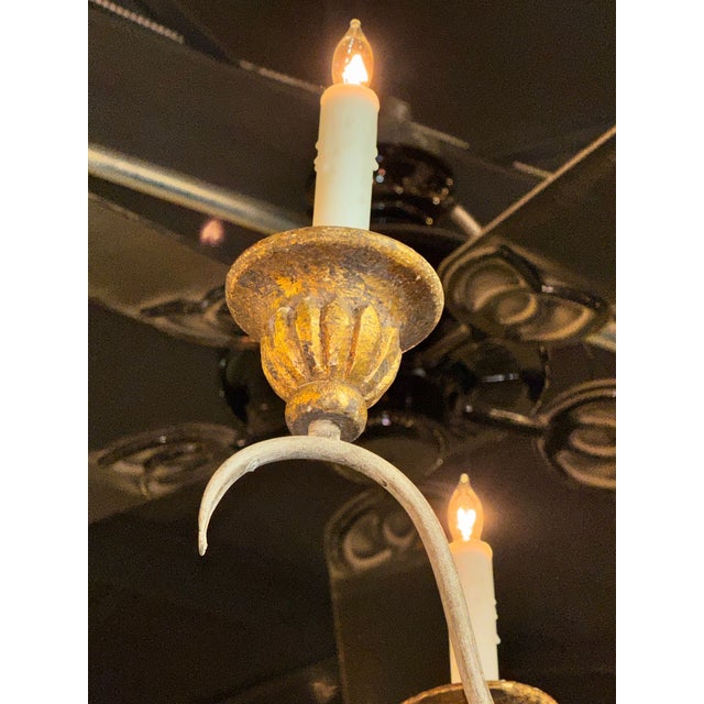 Mid 20th Century Italian Wood and Iron Silver Leaf Chandelier For Sale In Dallas - Image 6 of 6