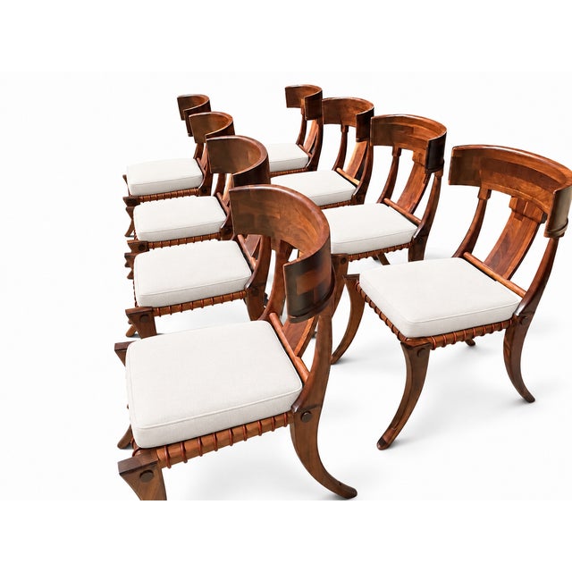 Mid-Century Modern Stunning Set Walnut Klismos Dining Chairs Set of 8 W/Cushions For Sale - Image 3 of 7