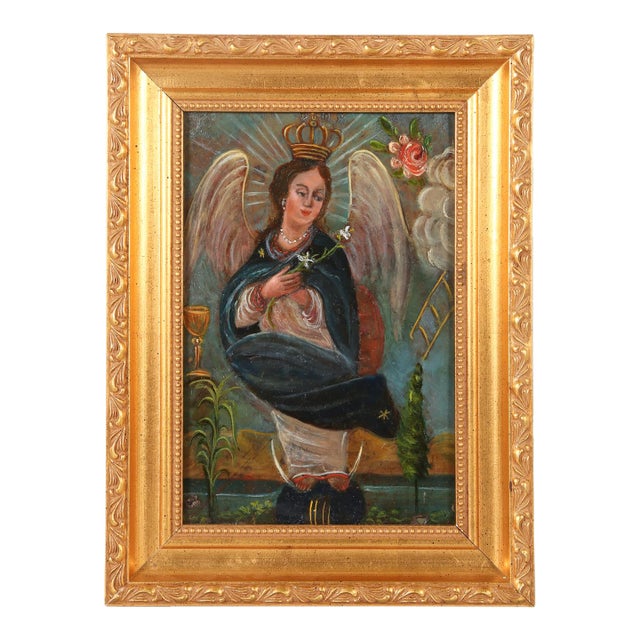 Our Lady of the Apocalypse, Oil on Tin, 19th Century For Sale