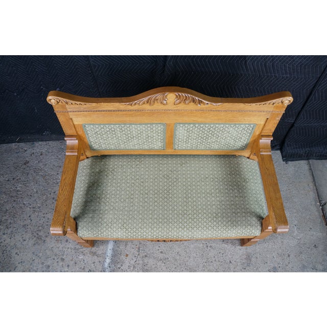 Late 19th Century Antique Victorian American Empire Quartersawn Oak Carved Settee Bench Loveseat For Sale - Image 5 of 18