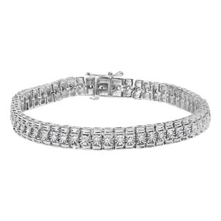 .925 Sterling Silver 1.0 Cttw Diamond Collar Line Link Bracelet - Size 7.25" Inches For Sale