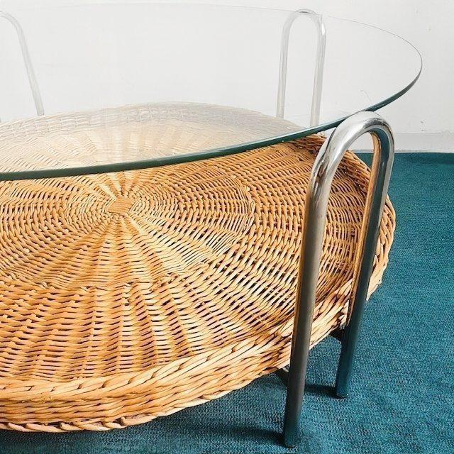 Vintage Coffee Table in Rattan and Chrome with Glass, 1970s For Sale - Image 11 of 12