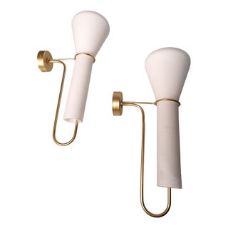 Wall Lamps in Brass and Glass in the style of Arredoluce, Set of 2 For Sale