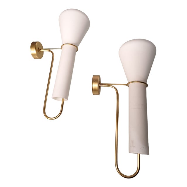 Wall Lamps in Brass and Glass in the style of Arredoluce, Set of 2 For Sale