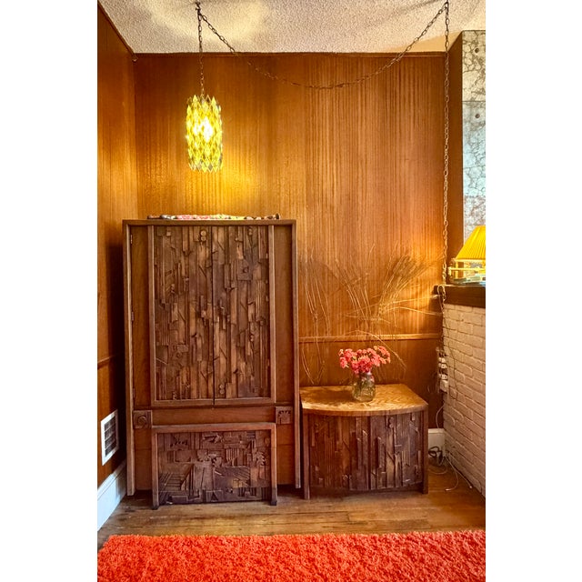 Chestnut 1970s Lane Brutalist Pueblo Armoire and Nightstand Set MCM For Sale - Image 8 of 14