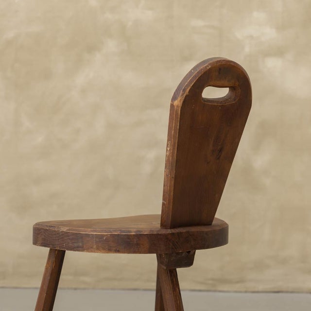 1950s French Brutalist Carved Wood Tripod Chair For Sale - Image 10 of 12