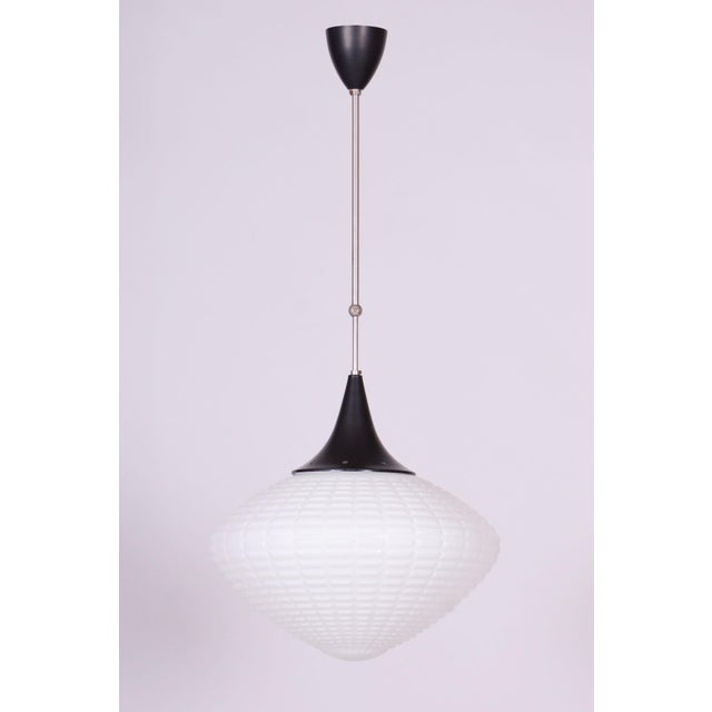 Mid-Century Chandelier in Chromed Steel and Opaline Glass, Czech, 1960s For Sale - Image 12 of 12