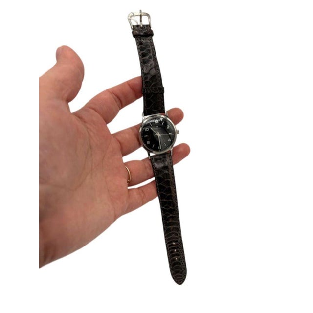 1950 Hamilton Thin-O-Matic Wristwatch W/ Black Dial on Leather Band For Sale In Los Angeles - Image 6 of 10