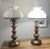 American Vintage Pair of Colonial Style Walnut & Brass Table Lamps With Milk Glass Shades For Sale - Image 3 of 8